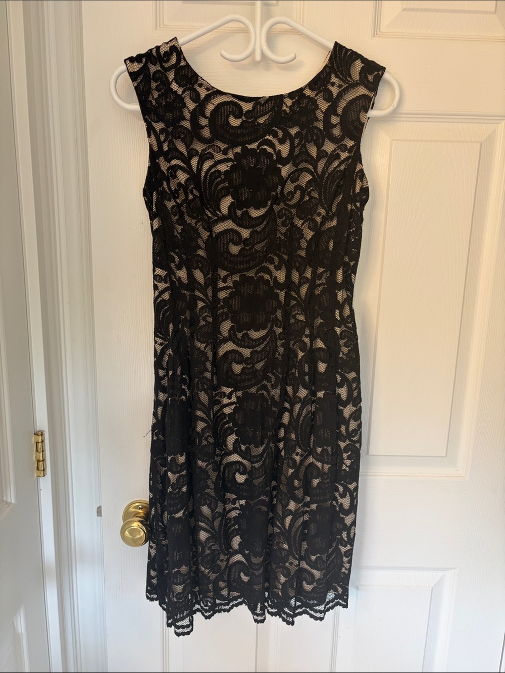 Vince Camuto Black Lace Midi Dress with Nude Lining